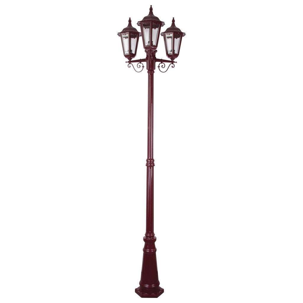 GT-142 Chester Three Head Tall Post Light - Powder Coated Finish / B22 - Burgundy