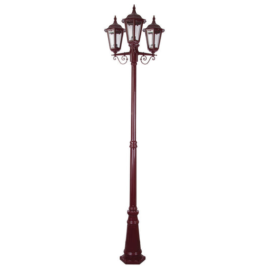 GT-142 Chester Three Head Tall Post Light - Powder Coated Finish / B22 - Burgundy