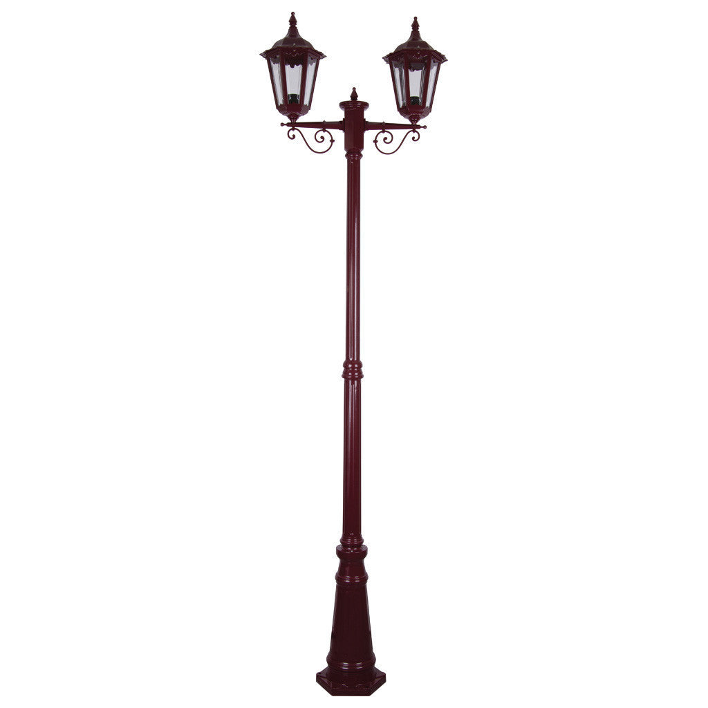 GT-140 Chester Twin Head Tall Post Light - Powder Coated Finish / B22 - Burgundy