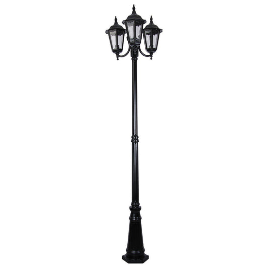 GT-1078 Chester Triple Head Curved Arm Tall Post Light - Powder Coated Finish / B22 - Black