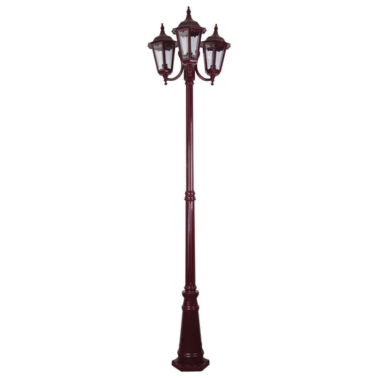 GT-1078 Chester Triple Head Curved Arm Tall Post Light - Powder Coated Finish / B22 - Burgundy