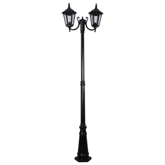 GT-1077 Chester Twin Head Curved Arm Tall Post Light - Powder Coated Finish / B22 - Black