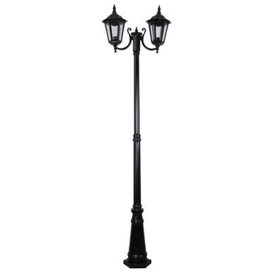 GT-1077 Chester Twin Head Curved Arm Tall Post Light - Powder Coated Finish / B22 - Black
