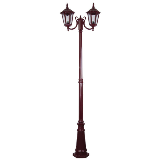 GT-1077 Chester Twin Head Curved Arm Tall Post Light - Powder Coated Finish / B22 - Burgundy