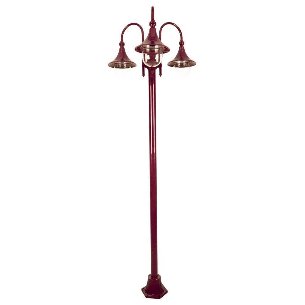 GT-1064 Monaco Triple Head Tall Plain Post - Powder Coated Finish / E27 - Burgundy