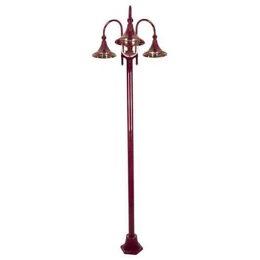 GT-1064 Monaco Triple Head Tall Plain Post - Powder Coated Finish / E27 - Burgundy