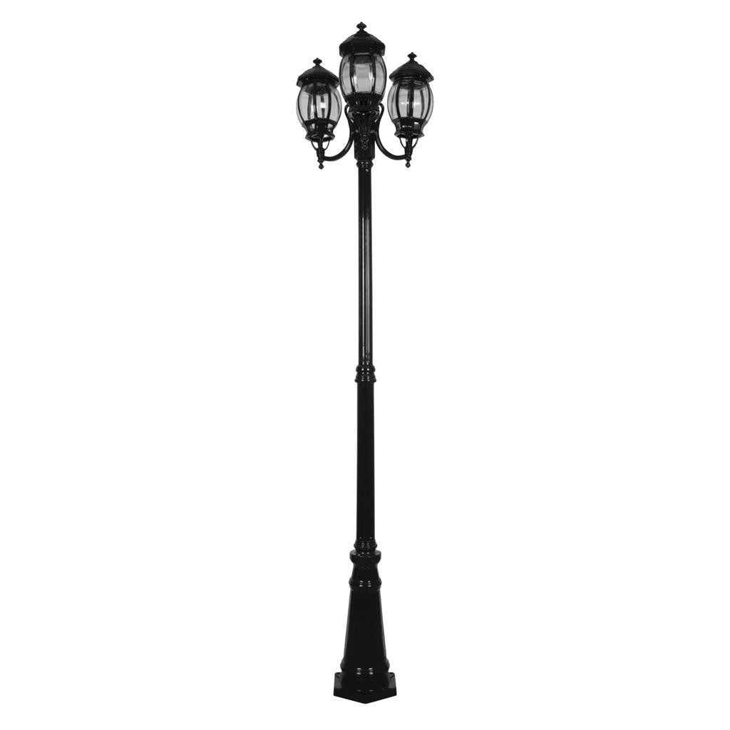 GT-1045 Vienna Three Head Curved Arm Tall Post - Powder Coated Finish / B22 - Black