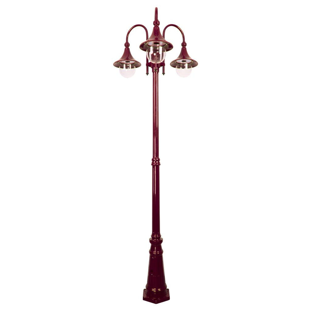 GT-664 Monaco Triple Head Tall Post - Powder Coated Finish / E27 - Burgundy