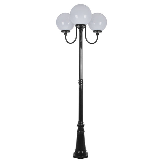 GT-625 Lisbon Triple 30cm Spheres Curved Arms Tall Post Light - Powder Coated Finish / E27 - Black