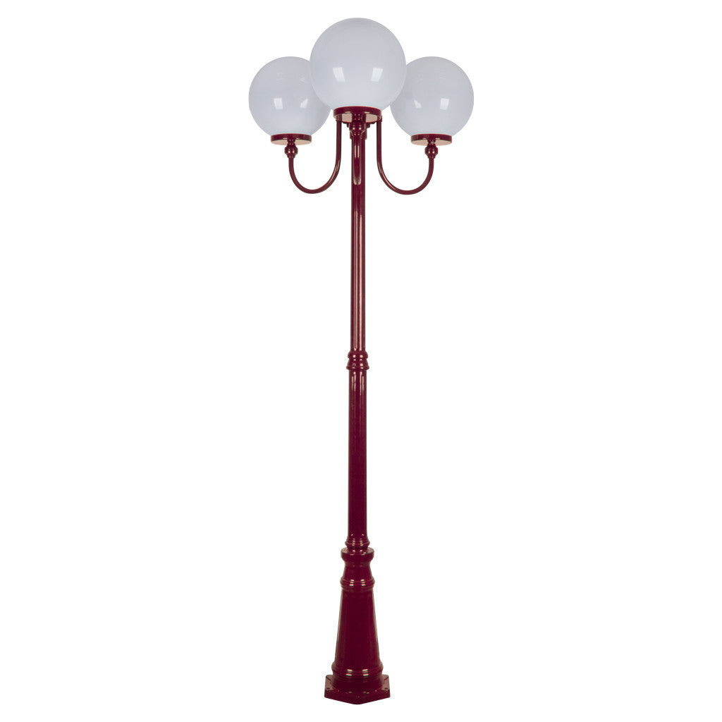 GT-625 Lisbon Triple 30cm Spheres Curved Arms Tall Post Light - Powder Coated Finish / E27 - Burgundy