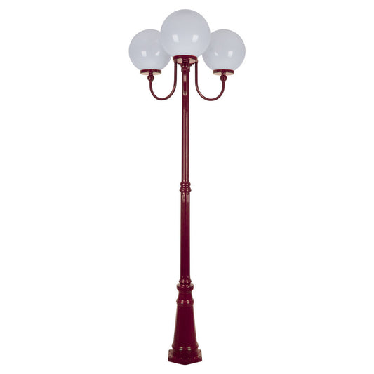 GT-625 Lisbon Triple 30cm Spheres Curved Arms Tall Post Light - Powder Coated Finish / E27 - Burgundy