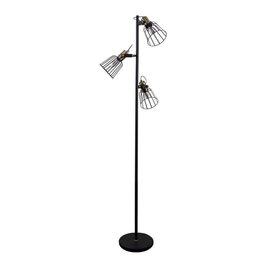 ASHLEY-3FL 3 LIGHT CAGE FLOOR LAMP 240V - Black