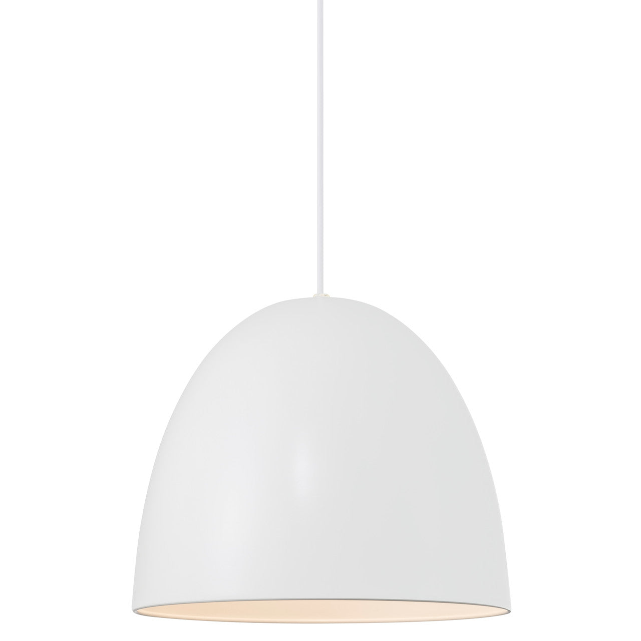 Alexander white pendant with warm white light source on