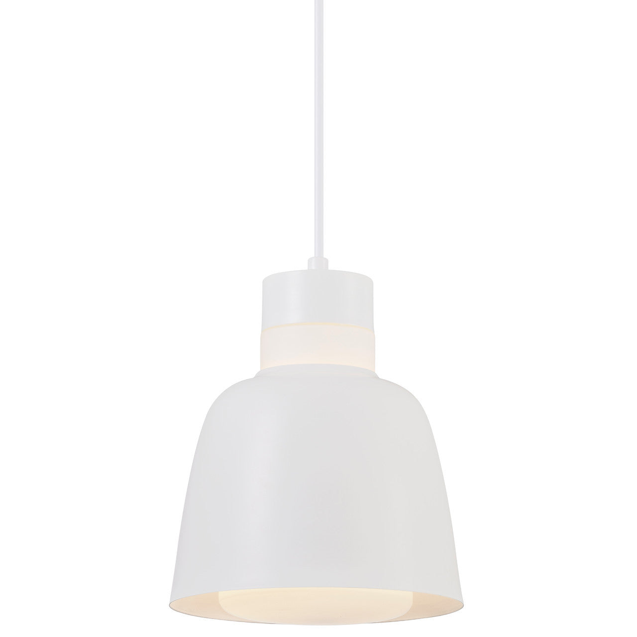 Emma 18 white pendant with light on.