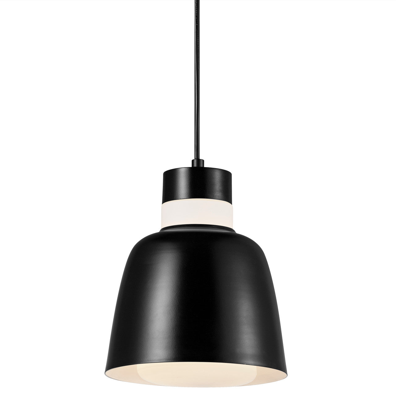 Emma 18 black pendant with light on.