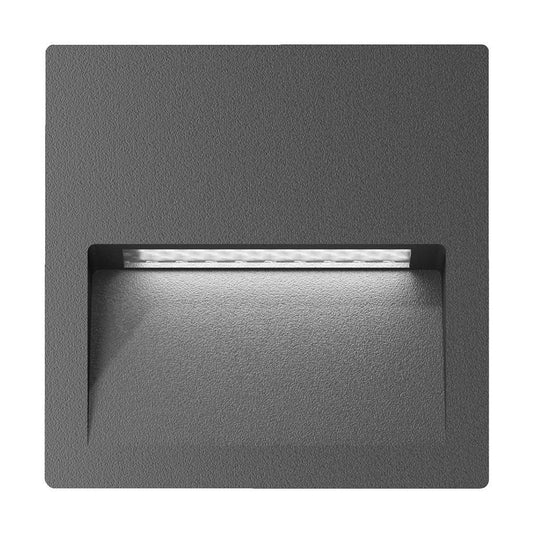 ZAC-4-4W Square Recessed LED Wall Light IP65 240V 5000K - Dark Grey