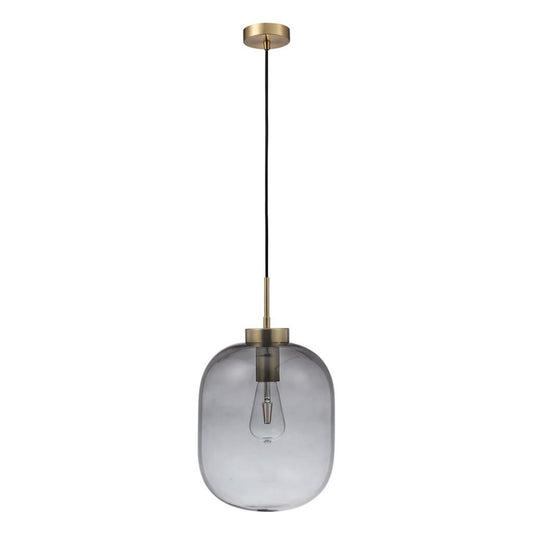 FLAUNT GLASS PENDANT 240V E27 SMOKE - Satin Brass