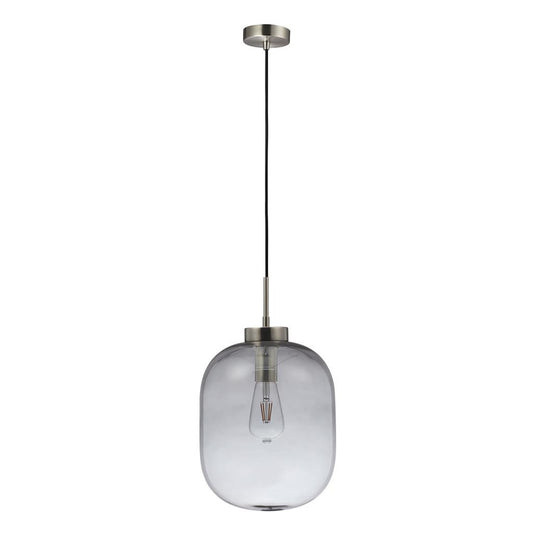 FLAUNT GLASS PENDANT 240V E27 SMOKE - Satin Chrome