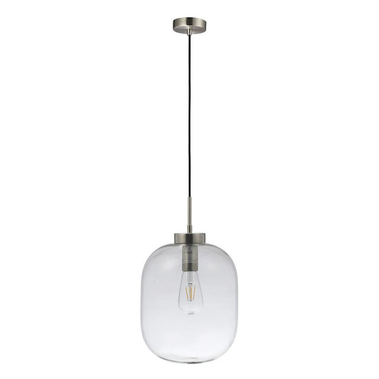 FLAUNT GLASS PENDANT 240V E27 CLEAR - Satin Chrome