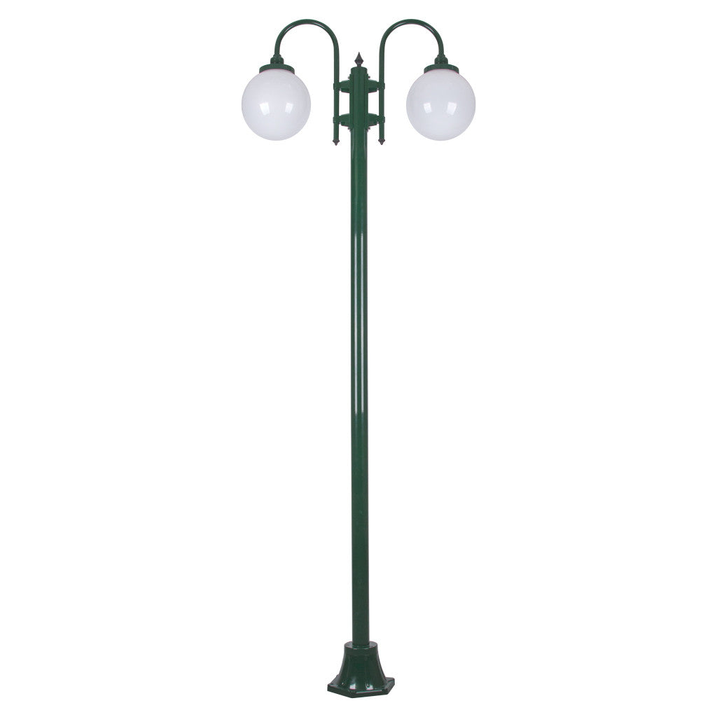 GT-1002 Lisbon Twin Spheres Curved Arms Plain Post - Powder Coated Finish / E27 - Green