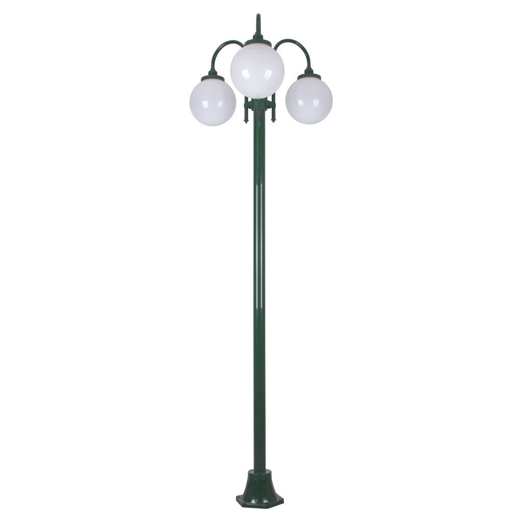 GT-1003 Lisbon Triple Sphere Curved Arms Plain Post - Powder Coated Finish / E27 - Green