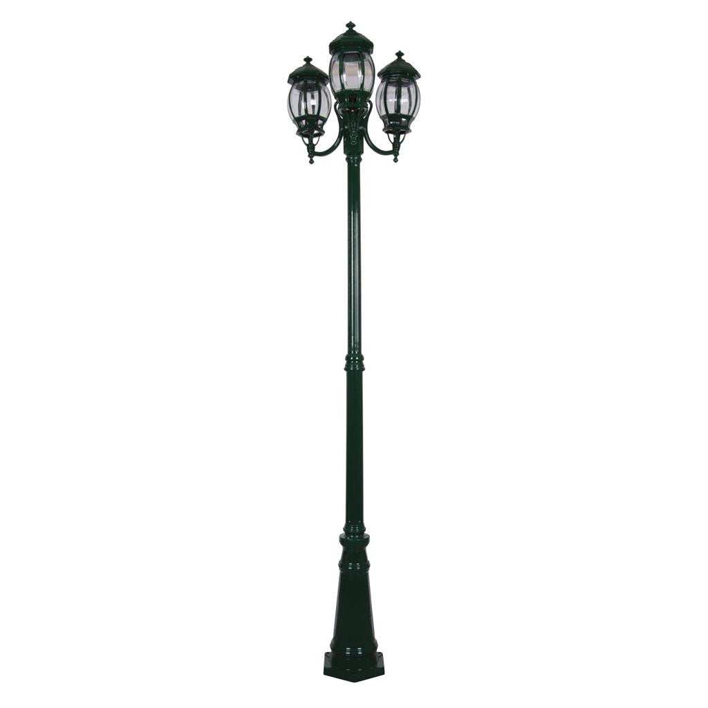 GT-1045 Vienna Three Head Curved Arm Tall Post - Powder Coated Finish / B22 - Green