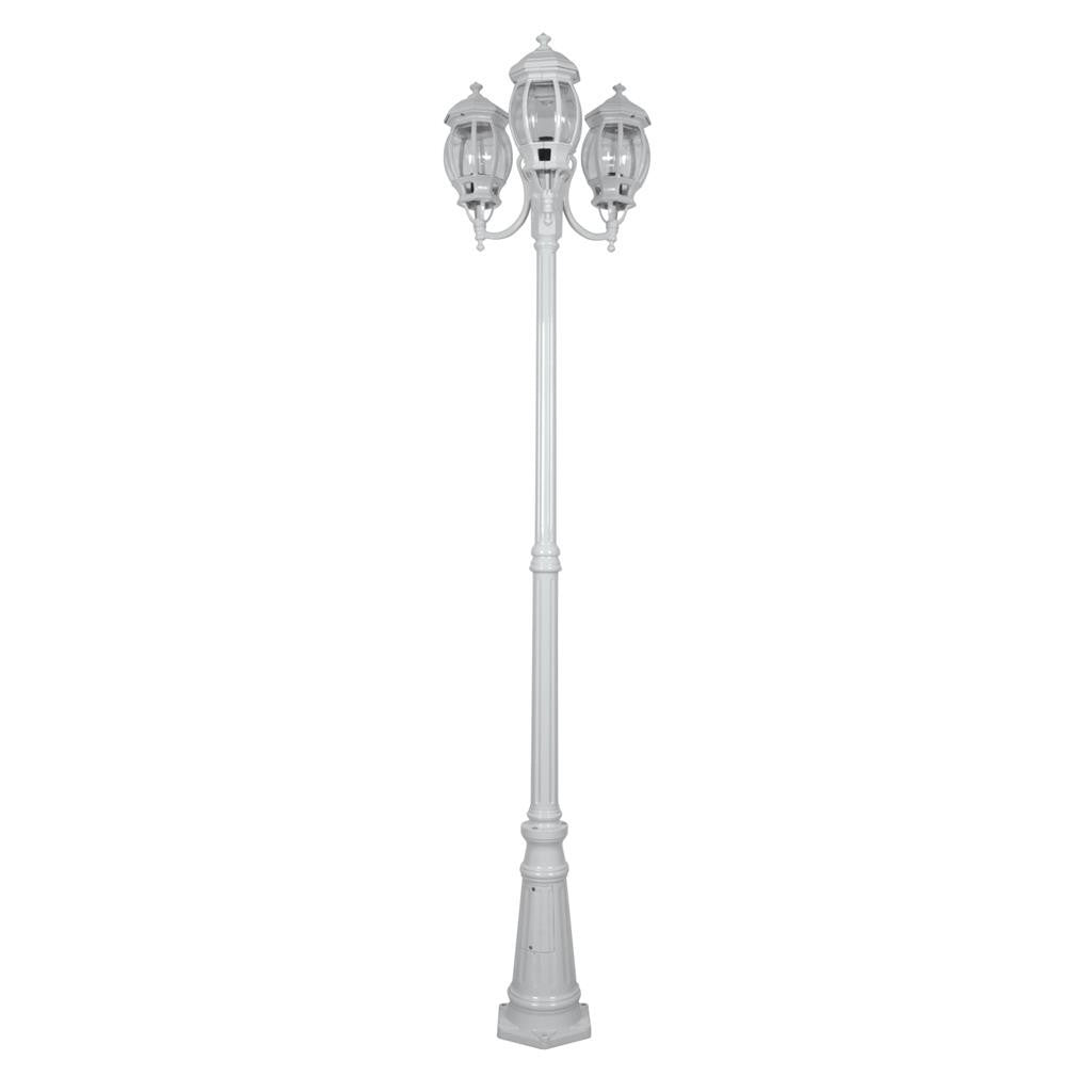 GT-1045 Vienna Three Head Curved Arm Tall Post - Powder Coated Finish / B22 - White