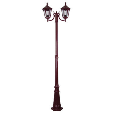 GT-1077 Chester Twin Head Curved Arm Tall Post Light - Powder Coated Finish / B22 - Burgundy