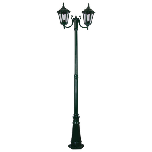 GT-1077 Chester Twin Head Curved Arm Tall Post Light - Powder Coated Finish / B22 - Green