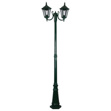GT-1077 Chester Twin Head Curved Arm Tall Post Light - Powder Coated Finish / B22 - Green