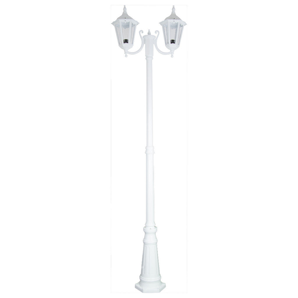 GT-1077 Chester Twin Head Curved Arm Tall Post Light - Powder Coated Finish / B22 - White