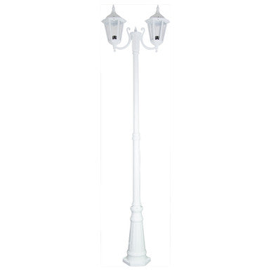 GT-1077 Chester Twin Head Curved Arm Tall Post Light - Powder Coated Finish / B22 - White