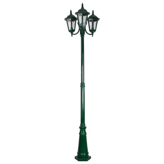 GT-1078 Chester Triple Head Curved Arm Tall Post Light - Powder Coated Finish / B22 - Green