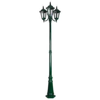 GT-1078 Chester Triple Head Curved Arm Tall Post Light - Powder Coated Finish / B22 - Green