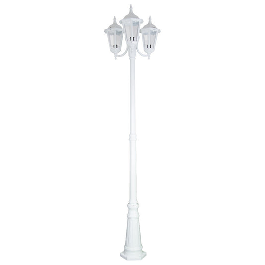 GT-1078 Chester Triple Head Curved Arm Tall Post Light - Powder Coated Finish / B22 - White