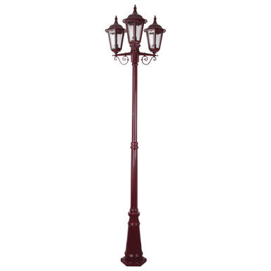 GT-142 Chester Three Head Tall Post Light - Powder Coated Finish / B22 - Burgundy
