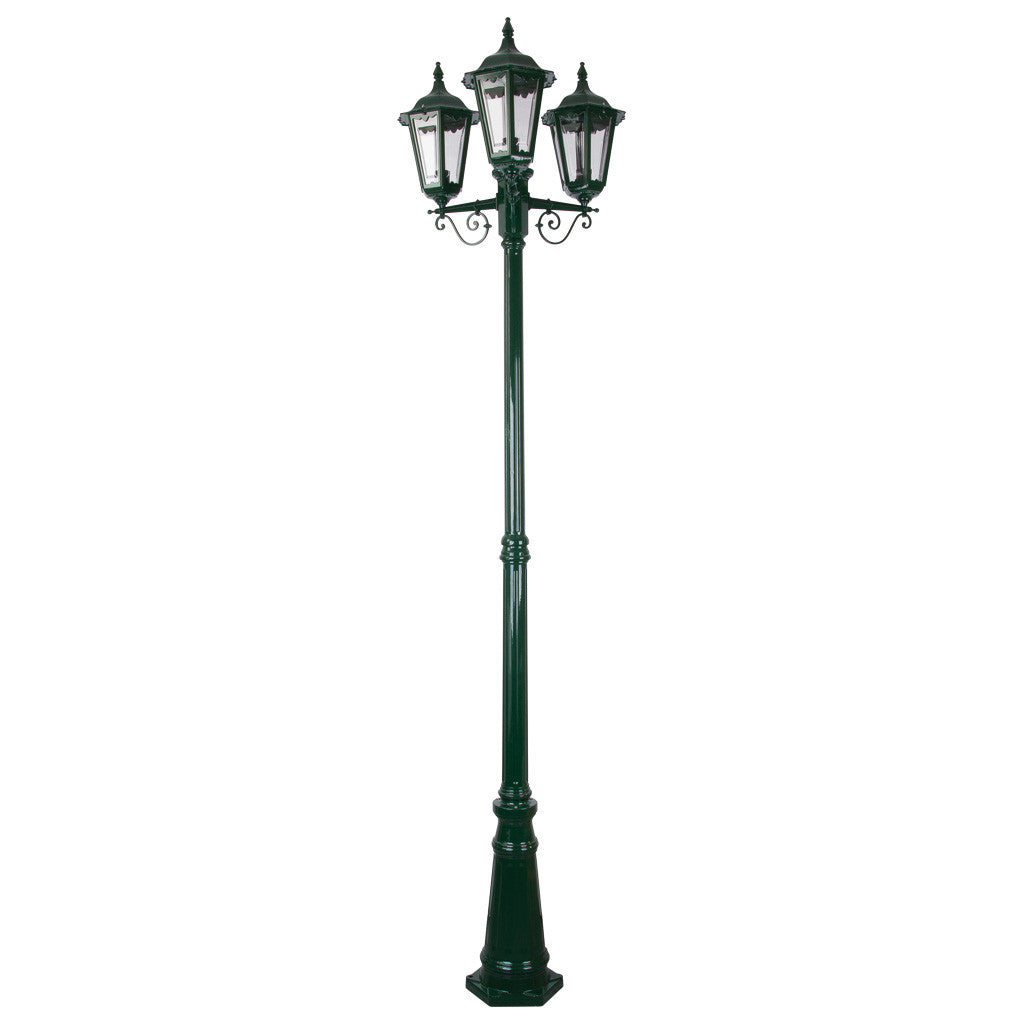 GT-142 Chester Three Head Tall Post Light - Powder Coated Finish / B22 - Green