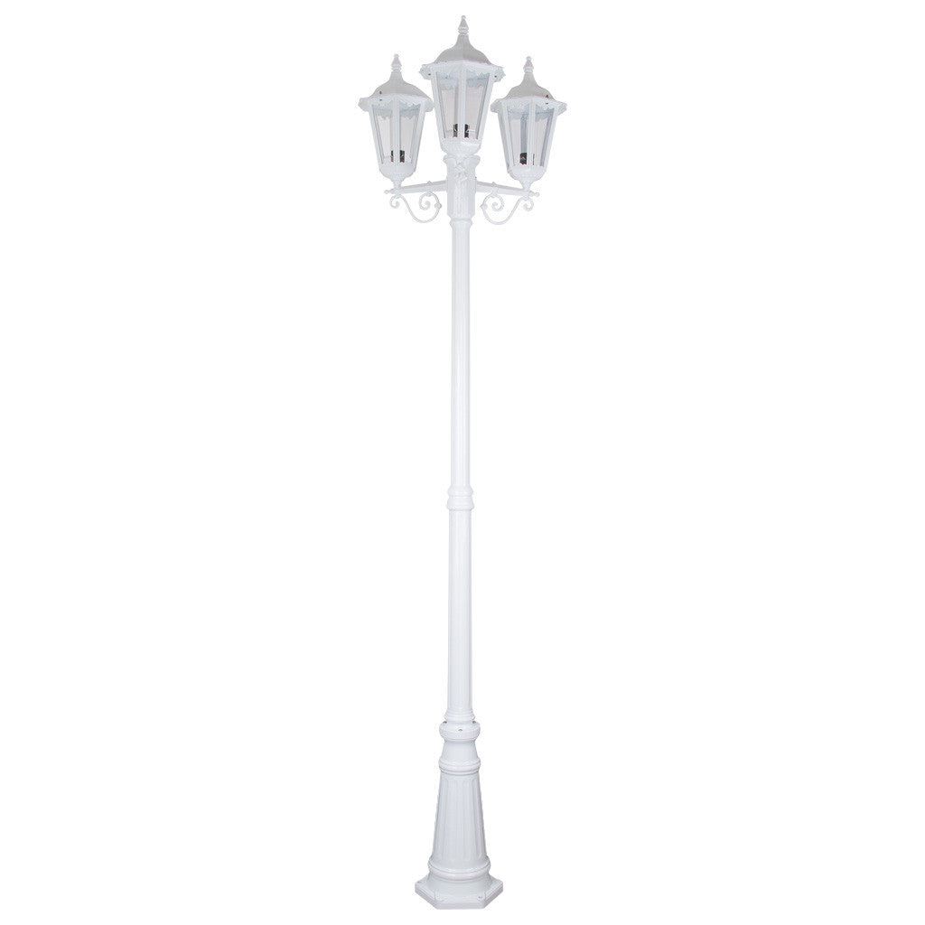 GT-142 Chester Three Head Tall Post Light - Powder Coated Finish / B22 - White