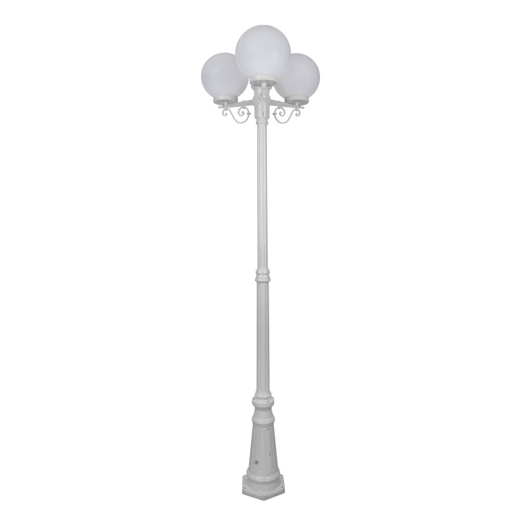 GT-562 Siena Triple 25cm Spheres Tall Post - Powder Coated Finish / E27 - White