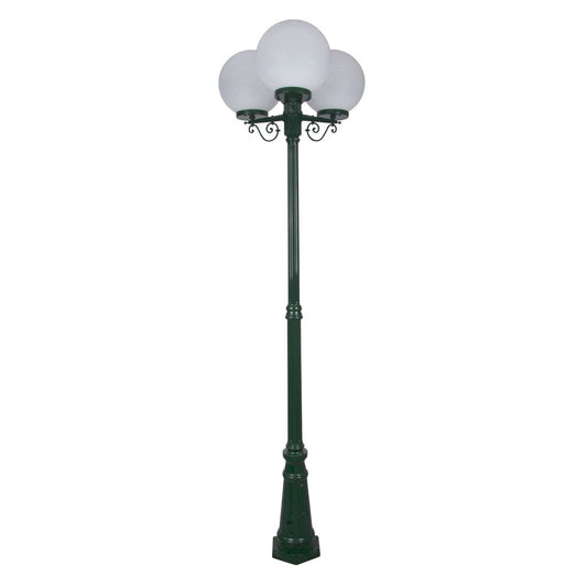 GT-563 Siena Triple 30cm Spheres Tall Post - Powder Coated Finish / E27 - Green