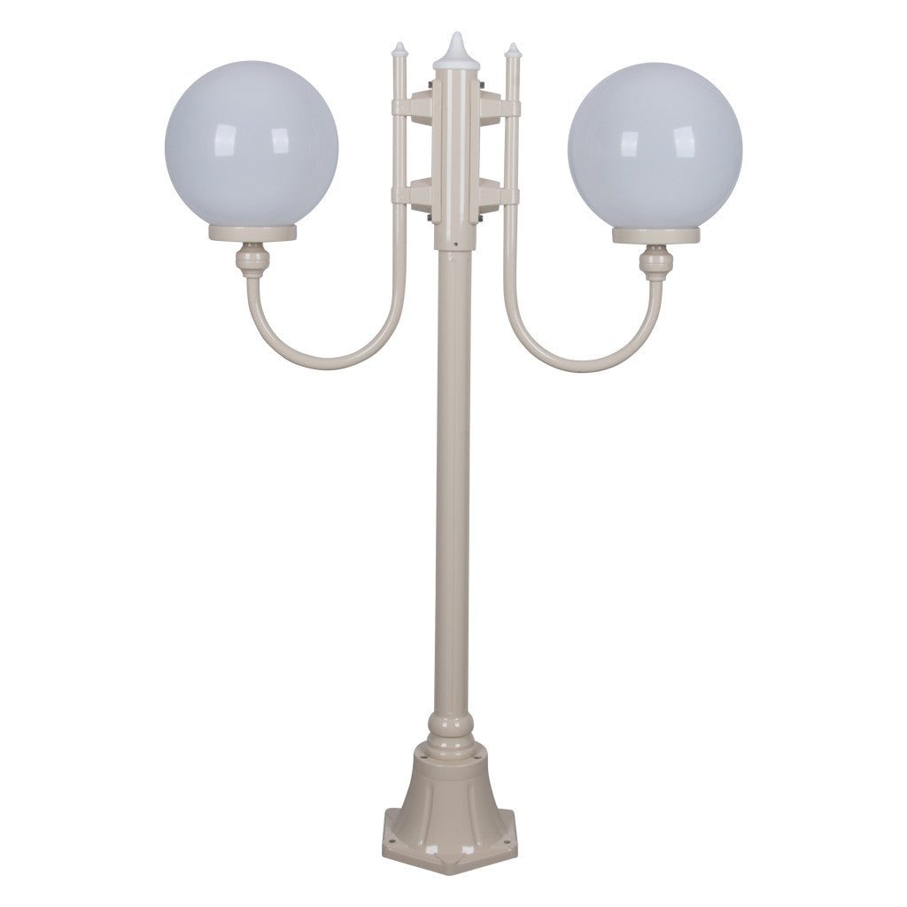 GT-608 Lisbon Twin 25cm Spheres Curved Arms Short Post Light - Powder Coated Finish / E27 - Beige