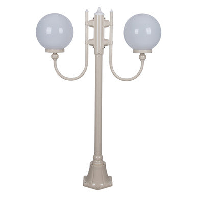 GT-608 Lisbon Twin 25cm Spheres Curved Arms Short Post Light - Powder Coated Finish / E27 - Beige