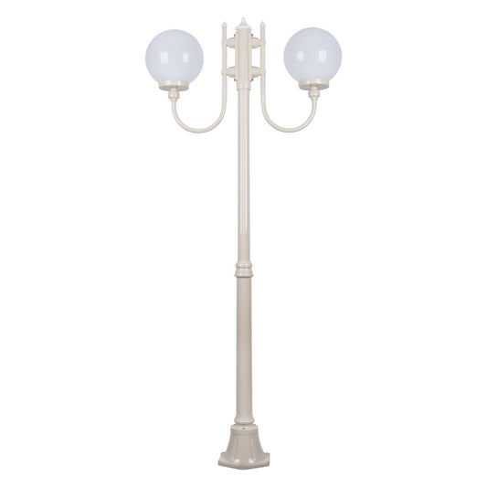 GT-614 Lisbon Twin Head 25cm Sphere Curved Arm Medium Post Light - Powder Coated Finish / E27 - Beige