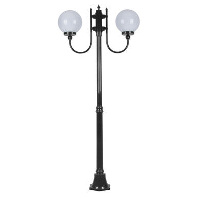 GT-614 Lisbon Twin Head 25cm Sphere Curved Arm Medium Post Light - Powder Coated Finish / E27 - Black