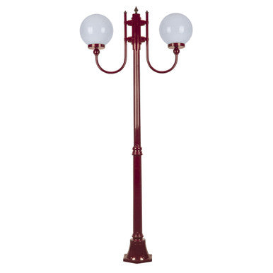 GT-614 Lisbon Twin Head 25cm Sphere Curved Arm Medium Post Light - Powder Coated Finish / E27 - Burgundy
