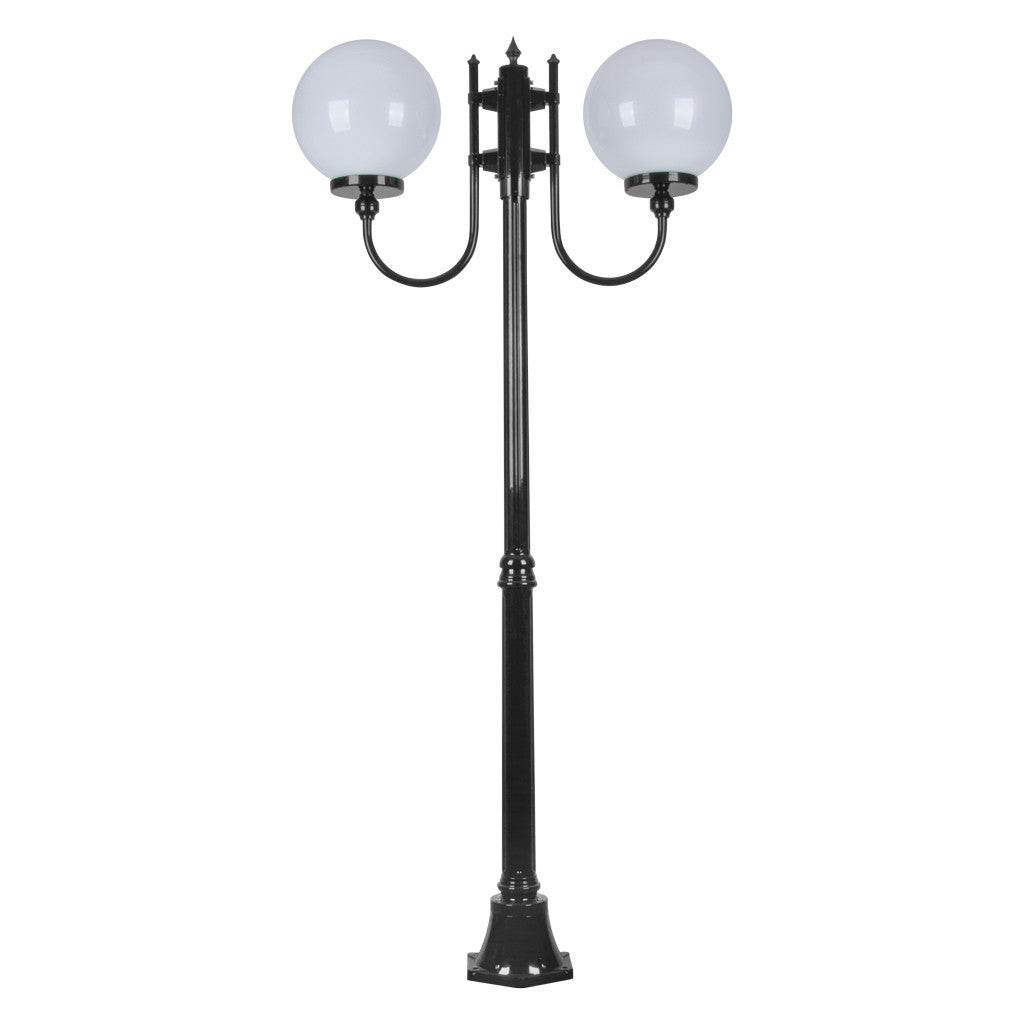 GT-615 Lisbon Twin 30cm Sphere Curved Arms Medium Post Light - Powder Coated Finish / E27 - Black