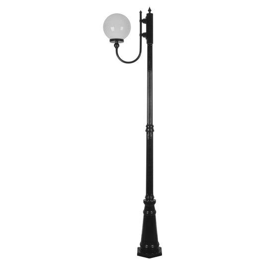 GT-618 Lisbon 25cm Sphere Curved Arm Tall Post Light - Powder Coated Finish / E27 - Black