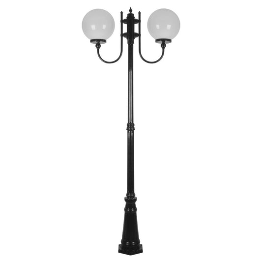 GT-621 Lisbon Twin 30cm Spheres Curved Arms Tall Post Light - Powder Coated Finish / E27 - Black