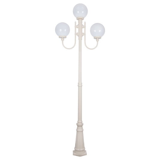 GT-622 Lisbon Triple 25cm Spheres Curved Arms Tall Post Light - Powder Coated Finish / E27 - Beige
