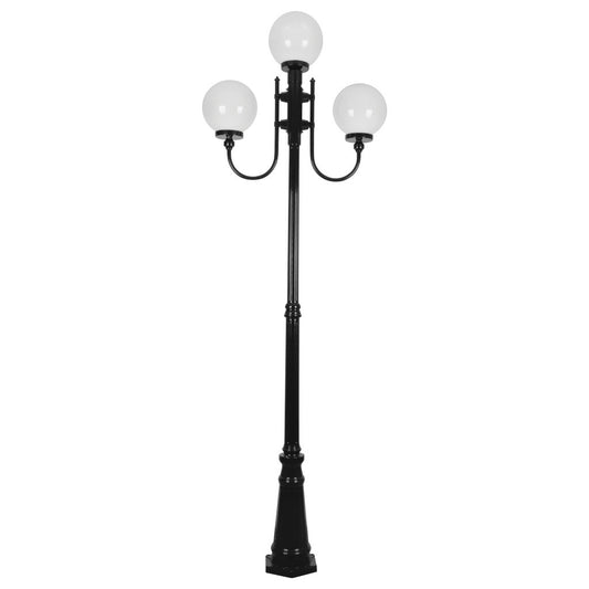 GT-622 Lisbon Triple 25cm Spheres Curved Arms Tall Post Light - Powder Coated Finish / E27 - Black